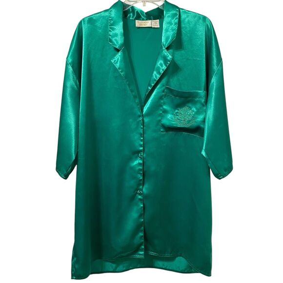 Victorias Secret Gold Label Pajama Set Shirt Pants Emerald Green Satin Y2K - Picture 4 of 11